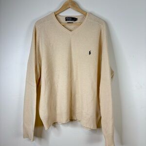 Polo Ralph Lauren Vintage Lambswool V-Neck Sweater XL Ivory